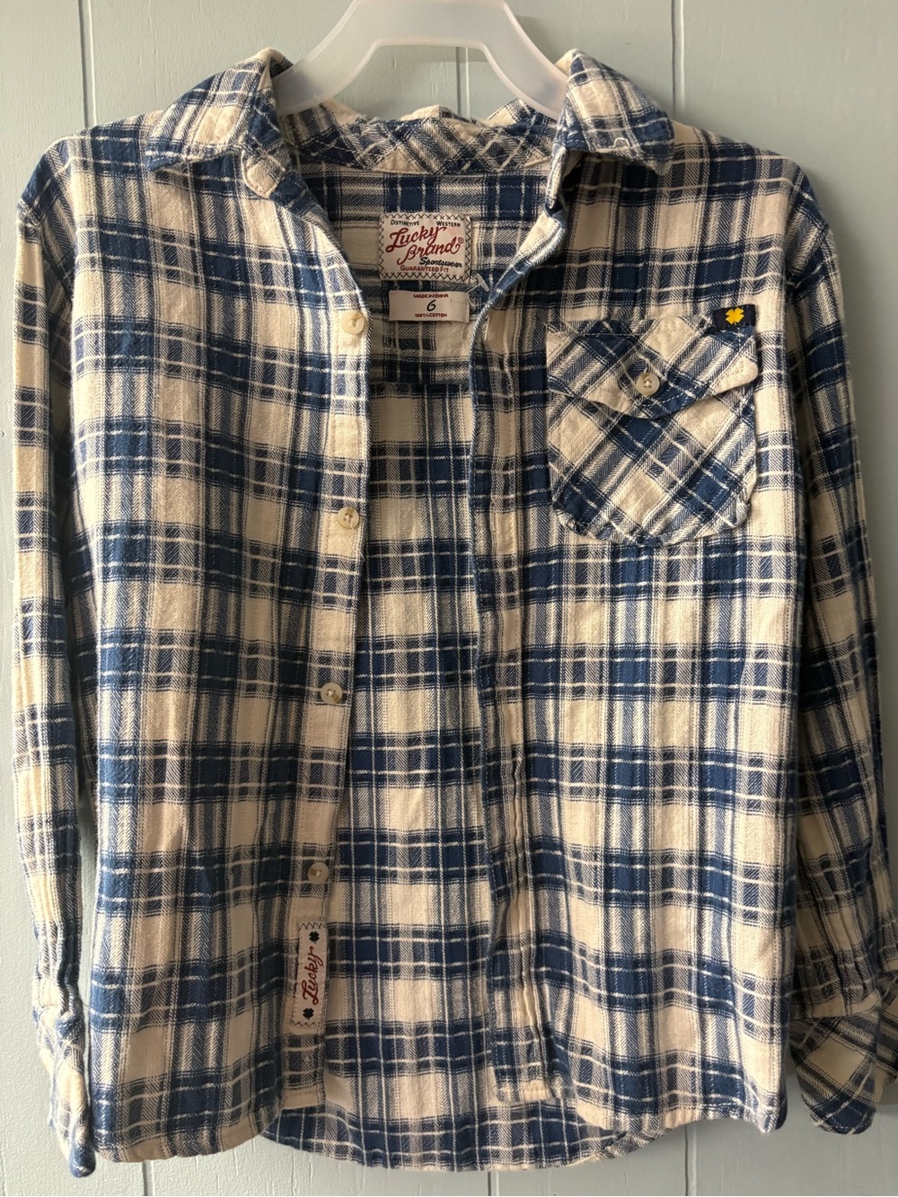 Lucky Brand Blue and Cream Plaid Button-Down Shirt